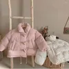 Manteau en duvet pour fille, veste rembourrée en coton, Vintage, hiver, enfant, épais, chaud, matelassé, boutons en corne, vêtements d'extérieur, vêtements pour bébé de 1 à 8 ans