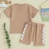 Conjuntos de roupas da criança do bebê menino roupas de verão mamas manga curta carta t camisa topo shorts conjunto bonito 2 pçs roupa casual