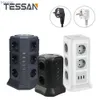 Power Cable Plug Tessan Home Tower Power Strip med 6/11/12 AC Outlets och 3/4/5 USB -laddningsportar 2m Förlängningssladd EU Socket Power Adapter YQ240117