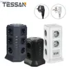 شريط توصيل كابل الطاقة Tessan Home Tower Strip مع 6/11/12 AC ومنافذ AC و 3/4/5 شحن USB منافذ امتداد 2M سلك الاتحاد الأوروبي محول الطاقة YQ240117