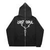 Men's Hoodies Full Face Zipper Vintage Fall/winter Goth Wire Print Hoodie Cardigan Coat Fleece Casual Mens Athletic Sweatshirts