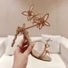 Rene Caovilla Butterfly Crystal Decorative High Sandals Stiletto Women Evening Dress Shoes Serpentine Wraparound Luxury Designer Women's High Heels