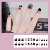 False Nails Reusable 24 Pcs Press On Black Bowtie Gel Nail Kit Artificial Finger Manicure For Girls Women Decoration Art