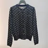 Designer Women's Sweaters Miu's shopping mall's same knitted sweater for women's 23 autumnwinter long sleeved round neck polka dot letter jacquard wool cardigan WWHJ