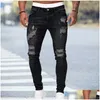 Men'S Jeans Black Skinny Jeans Men Ripped Male 2021 New Casual Hole Summer Street Hip Hop Slim Denim Pants Man Fashion Jogger Trouser Dhg2Z