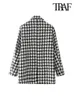 TRAF Women Fashion Houndstooth Tweed Blazer Coat Vintage Long Sleeve Flap Pockets Female Outerwear Chic Veste Femme 240116