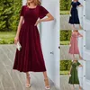 Freizeitkleider, Rundhalsausschnitt, kurzärmeliges Kleid, elegantes Damen-Maxikleid aus Samt, lockere Passform, Hochzeitsgast, tägliches Outfit, Urlaub, Urlaub