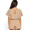 Säljer Summer Shorts Fashionabla Solid Color Belt Short Sleeved Jumpsuit Oneck Löst ärmkvinna KLÄNNINGAR Utanför 240116