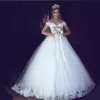 ZJ9143 blanc ivoire dentelle Appliques robe de bal pas cher hors de l'épaule manches courtes robe de mariée robes de mariée 223k