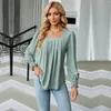 Blouses pour femmes mode femme chemisier chemises pour femmes automne à manches longues col carré blanc femme haut en mousseline de soie vêtements