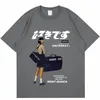 ヒップホップストリートウェアY2K Tシャツガール日本語漢字プリント特大Tシャツsummerメンズショートコットンスリーブトップ240116