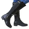 Dames Laarzen met dikke hak PU-leer Lange laarsjes Kniehoge laarzen voor dames Herfst Winter Gothic Schoenen Slouchy Vrouw Brede kuit 240116