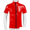 T-shirts heren heren t-shirts y glanzende pvc lederen shirt met korte mouwen shirt erotische sha latex casual jas