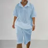 Survêtements pour hommes 2024 Été Costume décontracté Mode Solide Couleur Tricoté Short rayé Deux pièces Ensemble Simple Hommes À Manches Courtes Plage Vacances 8ZMT