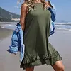 Casual jurken Leuke mini-jurk met ruches en pocets Mouwloze swing-zonnejurk Zachte strandstijl Golfzoom Cover-up Vakantie zomerjurken