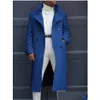 Men'S Trench Coats Mens Notch Lapel Coats Double Breasted Long Trench Coat Casual Cotton Blend Peacoat Fashion Autumn Winter Drop Deli Dhplg