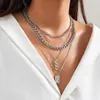 Collane con ciondolo PuRui Hip Hop Chunky Cuban Chain Charm Choker Collana geometrica multistrato color argento Collare da donna Gioielli regalo per feste