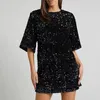 Vestidos casuais feminino veludo lantejoulas tartaruga pescoço 3/4 mangas amarrar costas profundas mulheres vestido de verão para mulheres vestidas longas