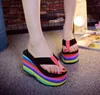 2024 atacado mulheres flip flops sandálias nova plataforma de fundo grosso chinelos inclinação praia feminino arco-íris colorido chinelo 66my #