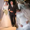 Modest White Ivory Off Shoulder Long Sleeves Lace A Line Bridal Gowns Wedding Dresses Back Zipper with Covered Button Custom279t
