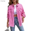 Women's Leather Faux Leather 2023 Holes Raw-edges Denim Jacket Women Spring Autumn Shirt Style Jeancoat Casual Top Rose-Red Orange Purple Outerwear Lady Coat YQ240116