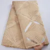 French Gold Organza Brocade Lace Fabric High Quality African Nigerian Jacquard Tulle Lace Fabrics 5 Yards For Dresses S2885 240116