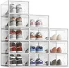 12 упаковок больших коробок-органайзеров для хранения обуви для шкафа, размер 11 прозрачных пластиковых штабелируемых контейнеров для кроссовок Контейнеры с крышками 240116