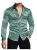 Camisa de vestido de cetim de seda brilhante luxuosa masculina manga comprida casual magro músculo botão para baixo camisa plus size S-3XL 240117