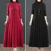 Casual Dresses Loose Waistline Dress Solid Color High Collar Knitted A-line Midi For Women Thick Warm Long Sleeve Pleated Winter