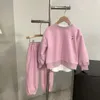 Childrens autumn parent-child hoodie luxury pink embroidery trend set for girls casual pullover round neck two-piece clothes set CSD2401174-6