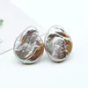 Ladies Pearl Earrings Natural Overdized Silver Stud White Baroque 925 Girl Free Shippi 240116