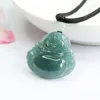 Pendants 24 26 5mm Genuine Myanmar Blue Jadeite Stone Buddha Pendant Necklace Men Women Natural Burma Water Jade Lucky Charms Amulet