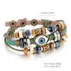 Braccialetti con ciondoli Gioielli di moda con perline Occhio di tacchino Bracciale in pelle vintage con scatto regolabile Coppia multicolore Oggetto