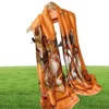 Designer Silk Scarf Pashmina for Women 2022 Summer Orange Horse Printed Long Scarvs Scarfs Wrap 180x90cm Shawls S2294890508