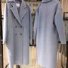 Maxmaras Cashmere Coat Womens Wool Coats Mme Stangno Double face Yuan Quan même style 2024 AUTUMNWINTER Water Ripple High End Long Bleu