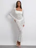 Casual Dresses CHQCDarlys Women Sexy Lace See Through Long Dress Floral Sheer Sleeve Bodycon Maxi Beach Evening Party