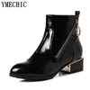 Сапоги YMECHIC, модные ботильоны из лакированной кожи из искусственной кожи, 2024 г., женская обувь синего, черного, винно-красного цвета на молнии, женская обувь на среднем массивном каблуке, большие размеры