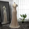 Serene Hill Silver V-Eeck Sereia Elegante Vestidos de Noite Vestidos Frisados Luxo Brilho Para Mulheres Festa LA71686 240116