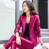 Calças femininas de duas peças IZICFLY Outono Inverno Roxo Uniforme Formal Designs Mulher Ternos com Calça Senhoras Profissionais Elegantes Negócios