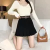 Skirts Corduroy Skirt Women Clothes Autumn Winter High Waist Solid Mini A-line Skorts With Belt Spring Office Lady Pleated Saias