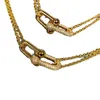 Designer de jóias de luxo T pingente colares alta versão t família ferradura anel duplo colar 18k rosa ouro meio diamante cheio de diamante fashionabl 6gf6