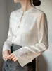 Kvinnors blusar qoerlin kinesisk groda knappstil jacquard ättiksyra skjortor kvinnor 2024 oregelbundna långärmade toppar vår höstblus trend