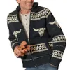 New Men's Fashion Autumn And Winter Long Sleeved Cowhead Jacquard Sweater With Zipper Cardigan Jacket For Men