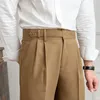 Bhriwrpy erkek yaz ince iş düz renk konik pantolon çok yönlü napoli yüksek bel rahat takım 240117