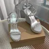 Chaussures de robe 2024 pour femme sandales compensées en cuir véritable rivet bling super talons hauts plate-forme de designer de fête