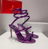 Top-Qualitäts-Marke Whigh Heeled Sandals Schuhe Cleo Knöchelgurt Kristallgurt Wickeln Top-Qualität sexy Stiletto-Hochzeitsfeier ROM Womens Sandal Box 35-43