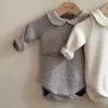 Sets 2023 New Spring Baby Long Sleeve Bodysuit Cotton Infant Lapel Tops Solid Newborn Jumpsuit For Boy Girl Toddler Baby Clothes H240508