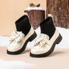 Cotton Children's Shoes for Girls and Velvet Leather Boots Winter Girl's Bow Leather Sock Boots