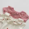 Sets Baby's Cotton Rompers Summer Jumpsuit Outfit Print Toddler Girl Casual Short Sleeveles Cherry Kids Clothes With Rabbit Ears Hats H240508