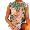 Blusas femininas casuais o-pescoço sem mangas blusa de escritório senhora primavera verão moda elegante floral impressão babados camisas para mulher 2024